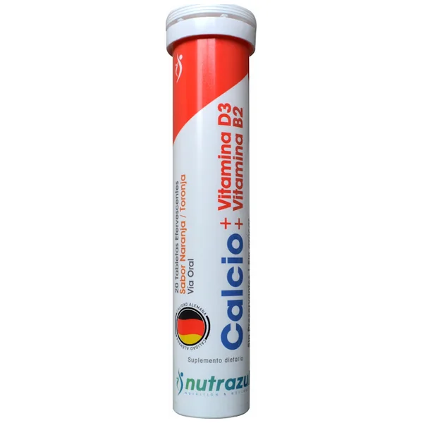 Nutrazul Calcio Con Vitamina D3 + B2 Sabor Naranja Frasco X 20 Tabletas
