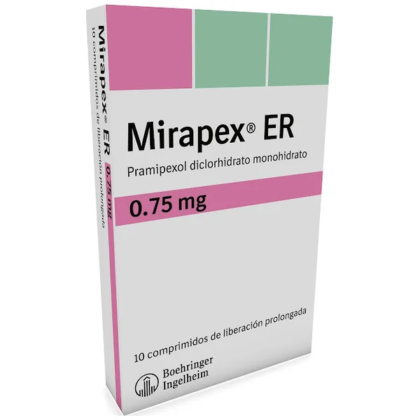 Mirapex ER Pramipexol 0.75 Mg Boehringer Caja X 10 Comprimidos
