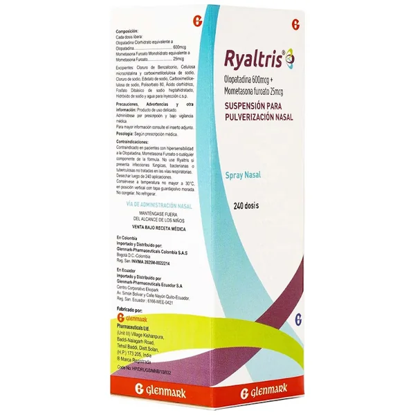 Ryaltris Olopatadina + Mometasona 600mcg/25mcg Glenmark Spray Nasal x 1 und