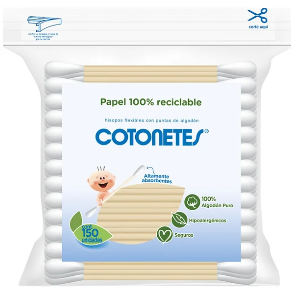 Hisopos Flexibles Con Punta De Algodon Bolsa Por 150 Cotonetes