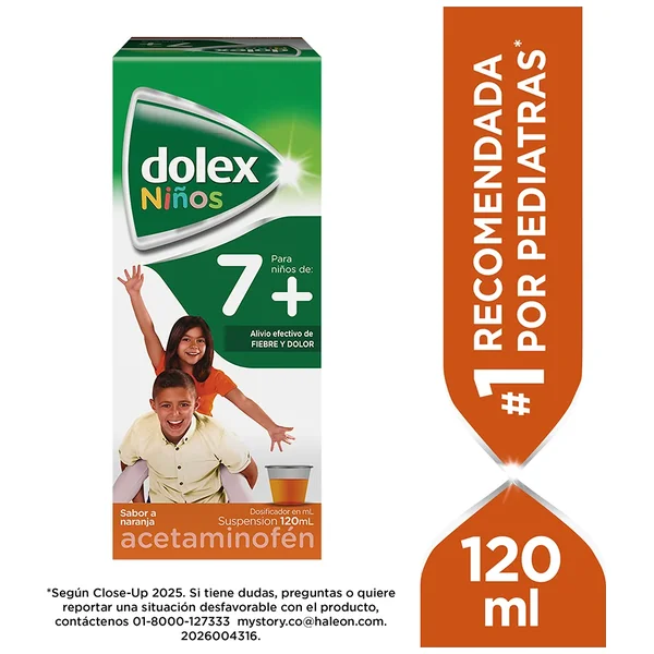 Dolex Niños 7+ Suspensión Oral Sabor A Naranja 250Mg/5mL Frasco X 120 mL