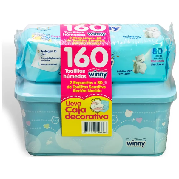 Toallitas Húmedas Winny Sesitive Recién Nacido + Gratis Caja X160 Und