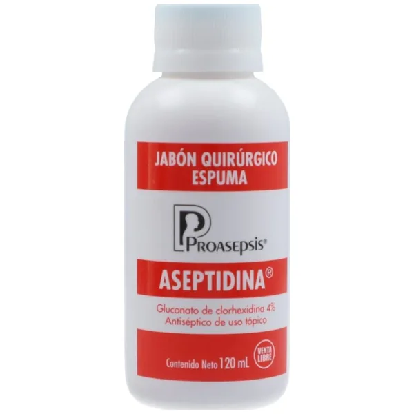 Jabón Quirúrgico Espuma Aseptidina Solución Tópica 4% Frasco X 120 Ml