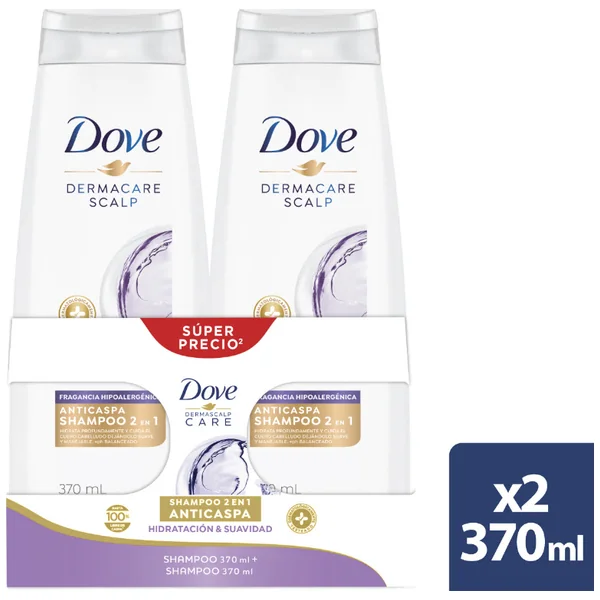 2 CHA.DOVE HIDRATAC.SUAVIDAD 370 ML P.E