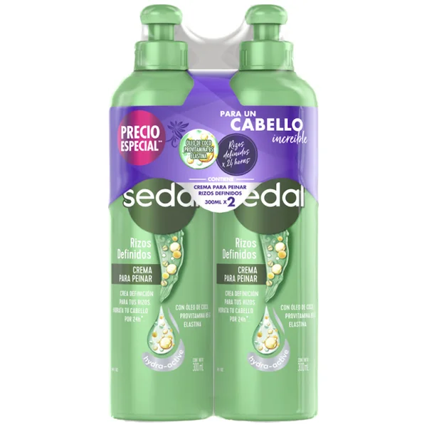 Crema Para Peinar Sedal Rizos Definidos 2 X 300 Ml