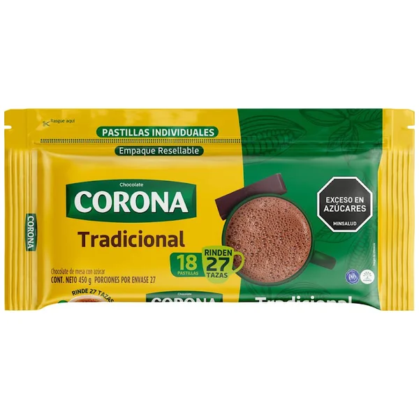 CHOCOLATE CORONA TRAD. 450G 18 PASTILLAS