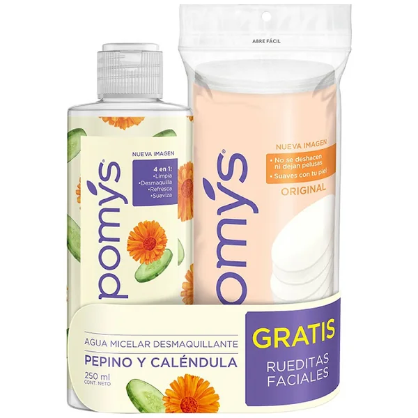 Agua Micelar Pomys Pepino Y Caléndula Frasco X 250 Ml + Gratis Rueditas Desmaquillantes Pomys