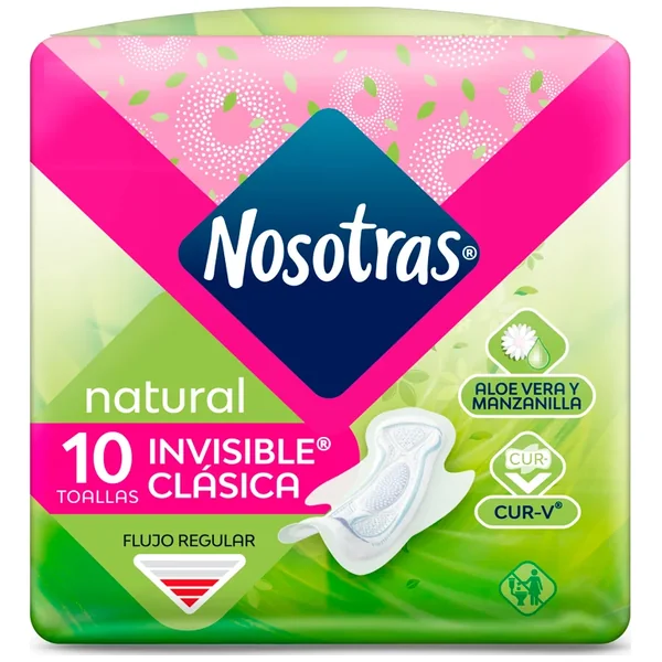 Toallas Nosotras Natural Invisible Clasica Cur V Paquete X 10