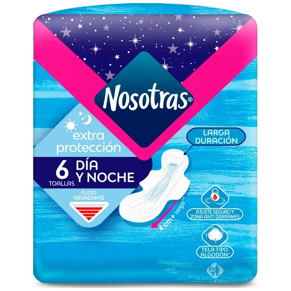 Toallas Extra Protección Tela Día Y Noche Larga Protección Paquete X 6