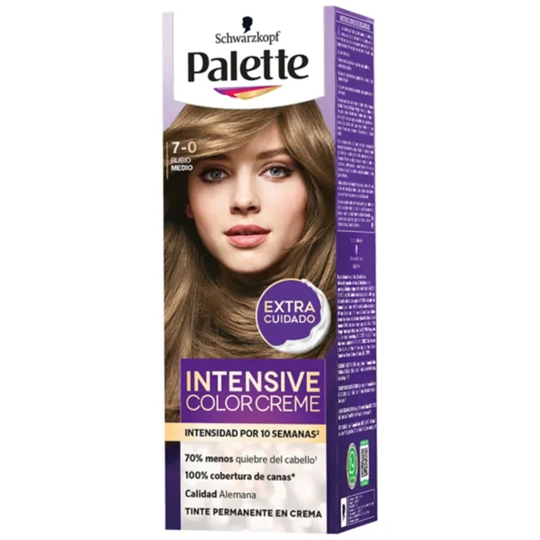Tinte Palette Intensive Color Creme 7-0 Caja Por 1Tubo X50Ml+2 Frasco X25Ml+Guante X1Par Rubio Medio