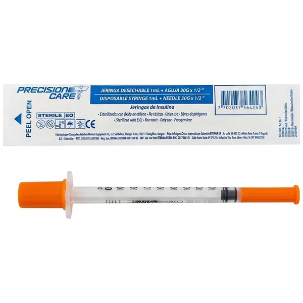 Jeringa De Insulina Precision Care 1Ml X 30G X 1/2 X 1 Und