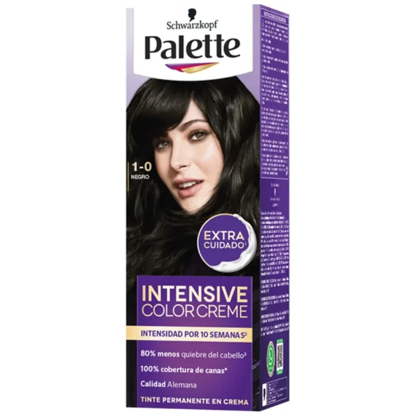 Tinte Palette Intensive Color Creme 1-0 Caja Por 1Tubo X50Ml+2 Frasco X25Ml+Guante X1Par Negro
