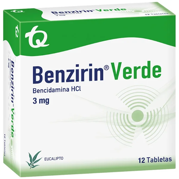 Benzirin Verde Bencidamina HCI 3 Mg Tecnoquimicas Caja X 12 Tabletas