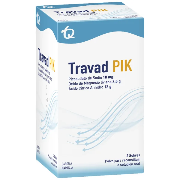 Travad Pik Picosulfato De Sodio + Ácido Citrico + Oxido De Magnesio 10Mg/12g/3,5g Caja X 2 Sobres