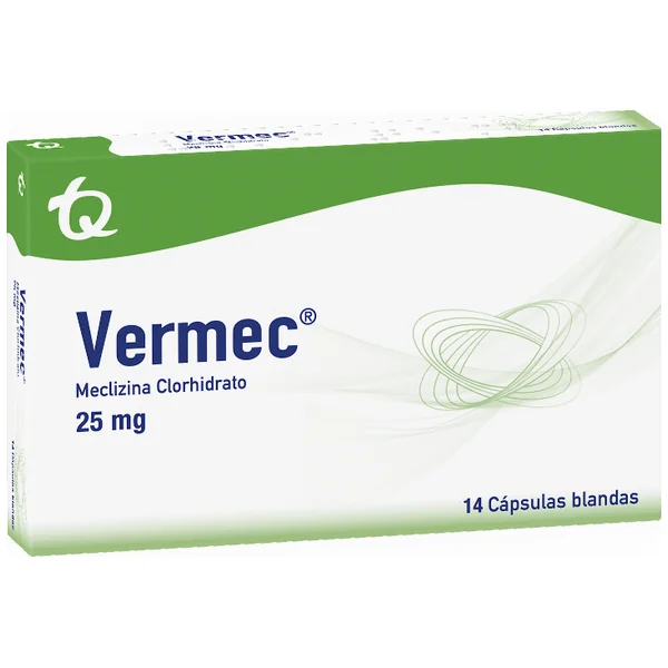 Vermec Meclizina Clorhidrato 25 Mg Tecnoquimicas Caja X 14 Cápsulas