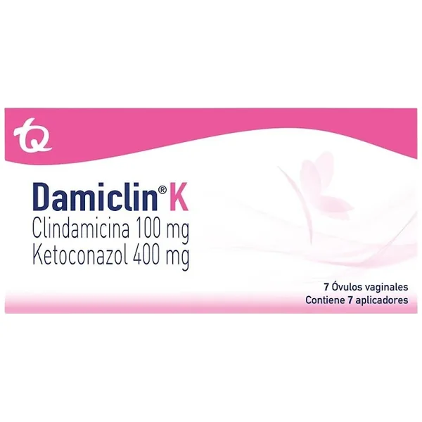 Damiclin K Clindamicina Fosfato + Ketoconazol 100Mg/400mg TQ Caja X 7 Óvulos