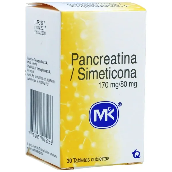 Pancreatina+Simeticona Tabletas Recubiertas MK Frasco X 30