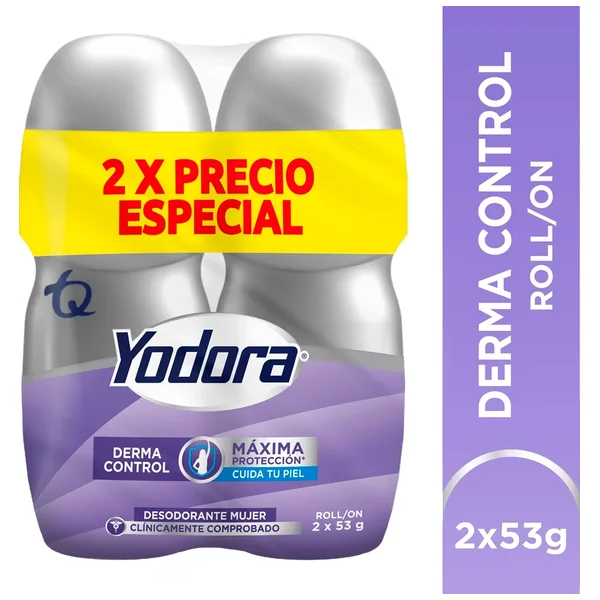 Promo Desodorante Roll On Yodora Mujer Derma Control Paquete X 2Frasco X 53Gr