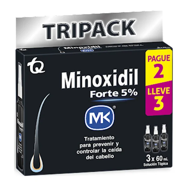 Minoxidil Forte Minoxidil 5% MK 60 Ml Caja X 3 Und