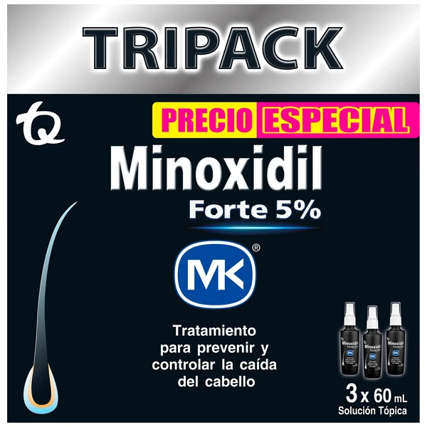 Tripack Minoxidil Forte 5% MK Precio Especial