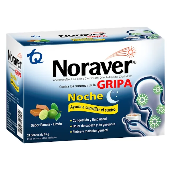 Noraver Gripa Noche Sabor Panela Limón Caja X 24 Sobres