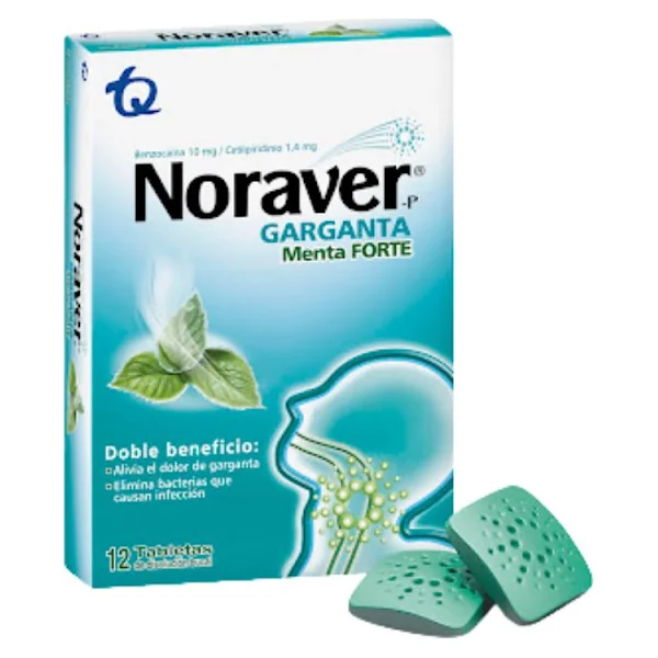 Noraver Garganta Menta Benzocain + Cetilpiridinio 10Mg/1.4mg Tecnoquímicas Caja X 12 Tabletas