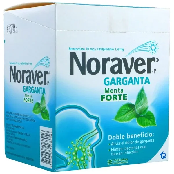 Noraver-P Garganta Tabletas Masticables Sabor A Menta Forte Doble Beneficio Blister X 6