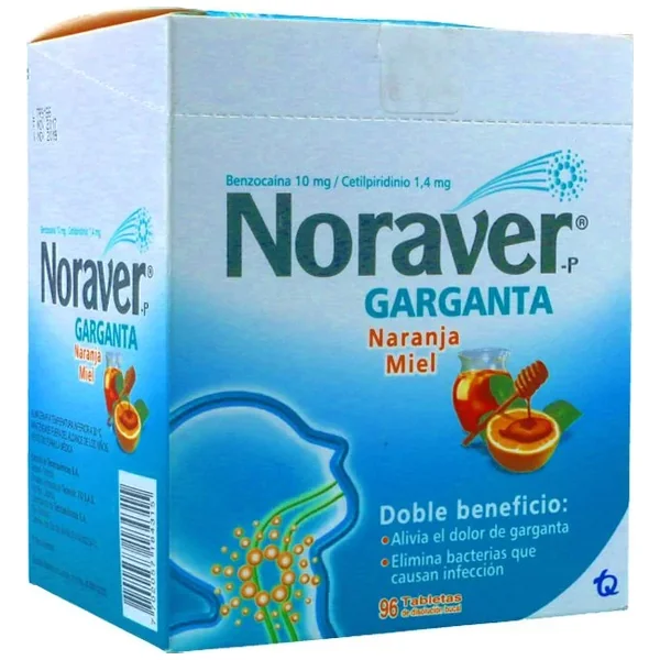 Noraver-P Garganta Pastillas Masticables Sabor Naranja Miel Sobres X 6
