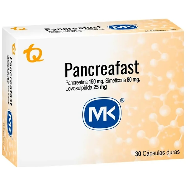 Pancreafast Pancreatina 150Mg + Simeticona 80Mg + Levosulpirida 25Mg Mk Caja X 30 Cápsulas