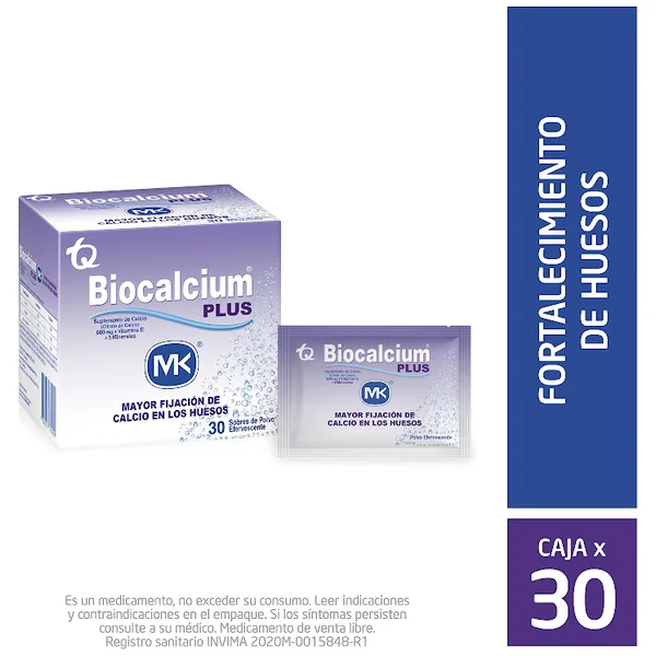 Biocalcium Plus Calcio + Vitamina D3 + Minerales 600 Mg MK Caja X 30 Sobres