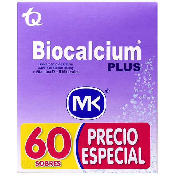 Biocalcium Plus Calcio + Vitamina D3 600mg/400UI MK Caja X 60 Sobres