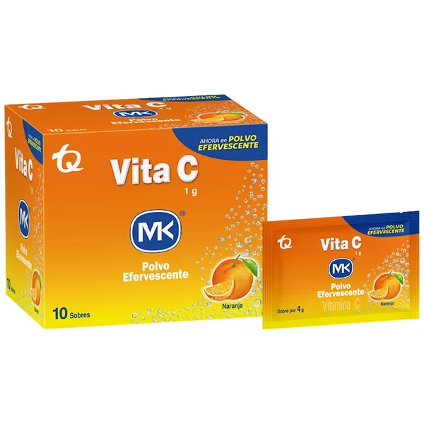 Vita C Vitamina C 1 G Mk Polvo Efervescente Sabor Naranja Caja X 10 Sobres