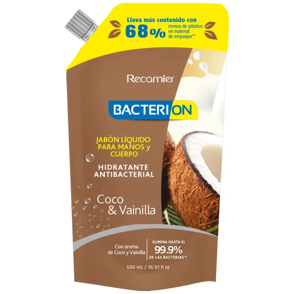 Jabon Bacterion Liquido Hidratante Antibacterial Vainilla Coco Manos Y Cuerpo