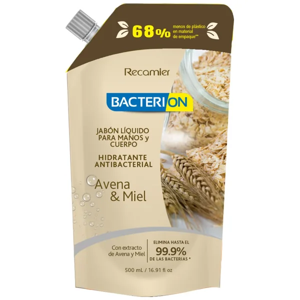 Jabon Bacterion Liquido Hidratante Antibacterial Avena Y Miel Manos Y Cuerpo