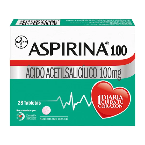 Aspirina Ácido Acetilsalicilico 100 Mg Bayer Caja X 28 Tabletas