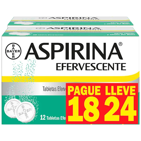 Aspirina Ácido Acetilsalicílico 500 Mg Bayer Efervescente Caja 24 Tabletas