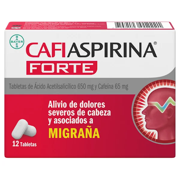 Cafiaspirina Forte Ácido Acetilsalicílico 650Mg/65mg Bayer Caja X 12 Tabletas