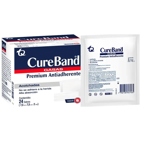Cure Band Gasa Antiadherente Esteril 7.5 Cm X7.5 Cm Sobre X 2