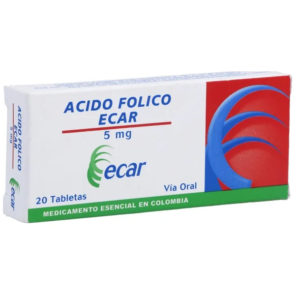 Acido Folico Ecar Vía Oral Tabletas 5Mg Caja X 20