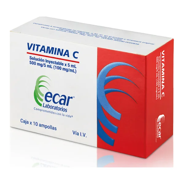 Vitamina C Inyectable 500 Mg/5ml Ecar Caja X 10 Ampollas