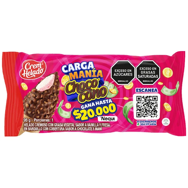 Helado Chococono Carga Mania Vainilla Fresa Promo X 95 Gr