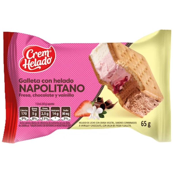 Galleta Con Helado Crem Helado Napolitano X 65 Gr
