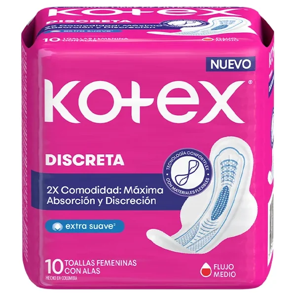 Toallas Kotex Discreta Alas X 10 Unds