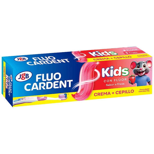 Crema Dental Fluocardent Kids Con Flúor + Cepillo Caja X 2 Und
