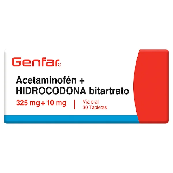 Acetaminofén 325 mg + Hidrocodona Bitartrato 10 mg Genfar Caja x 30 tabletas