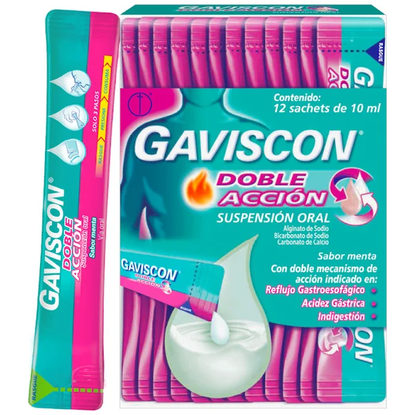 Gaviscon Doble Acción Bicarbonato De Sodio Para Reflujo E Indigestión Sachet X 12 Und