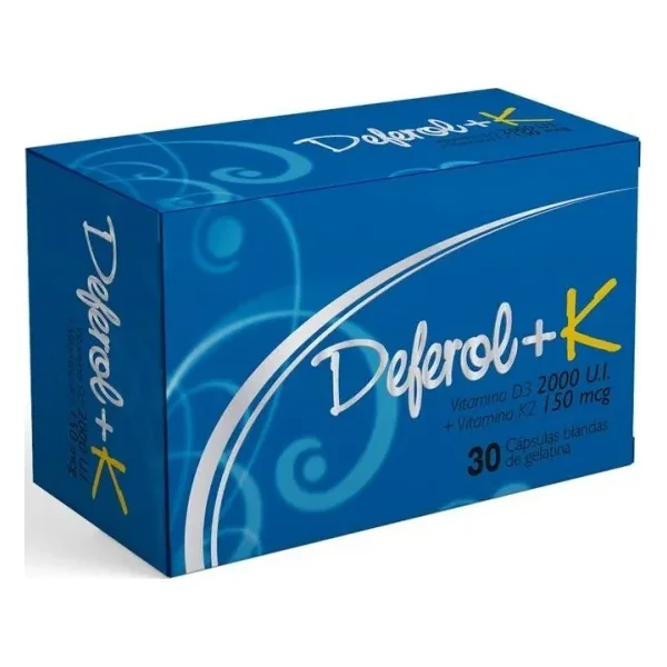 Deferol + K Vitamina D3 + K2 2000Ui+150Mcg Capsulas Blandas Cajas X 30
