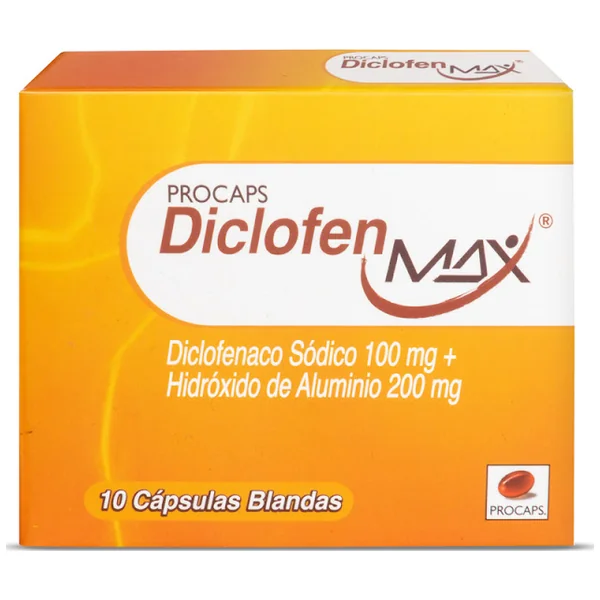 Diclofen Max Diclofenaco Sodico 100 Mg + Hidroxido De Aluminio 200 Mg Procaps Caja X 10 Capsulas