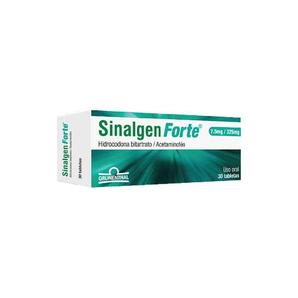 Sinalgen Forte Hidrocodona Bitartrato + Acetaminofén 7.5Mg/325mg Grunenthal Caja X 30 Tabletas