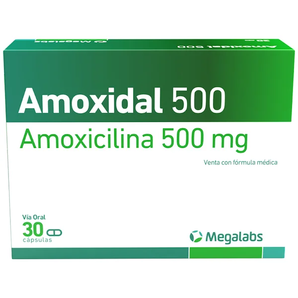 Amoxidal Amoxicilona 500 Mg Megalabs Caja X 30 Cápsulas
